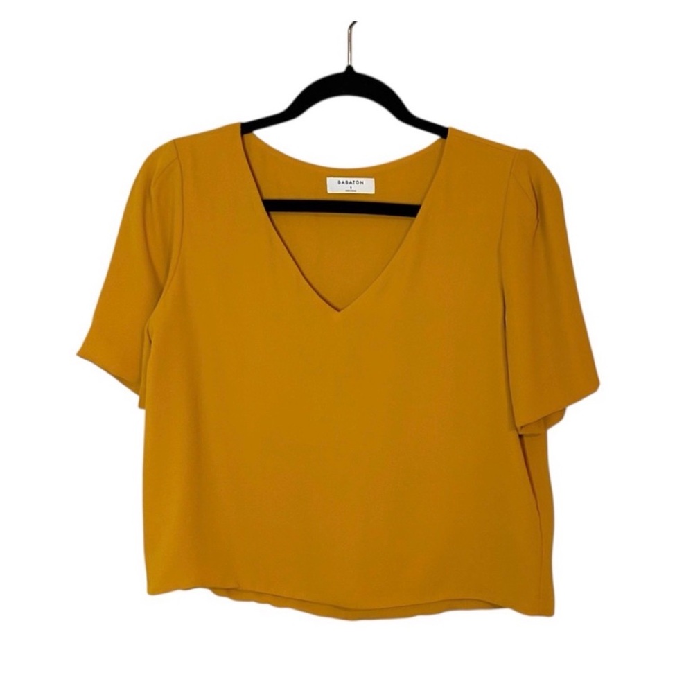Aritzia Babaton Murphy Short Sleeve Blouse- Mustard Yellow- Small